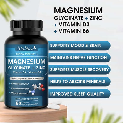 Magnesio Glycine 500mg con Zinc y Vitaminas | Sueño y Bienestar