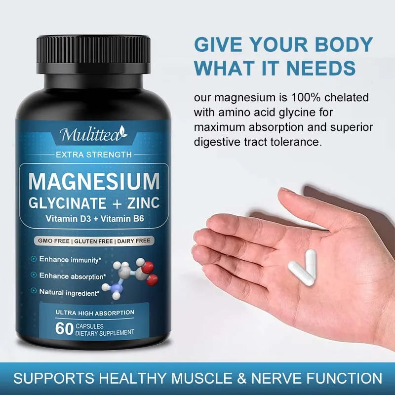 Magnesio Glycine 500mg con Zinc y Vitaminas | Sueño y Bienestar